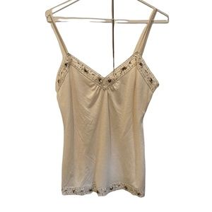 Cream coloured dressy tank top with embellished lace trim